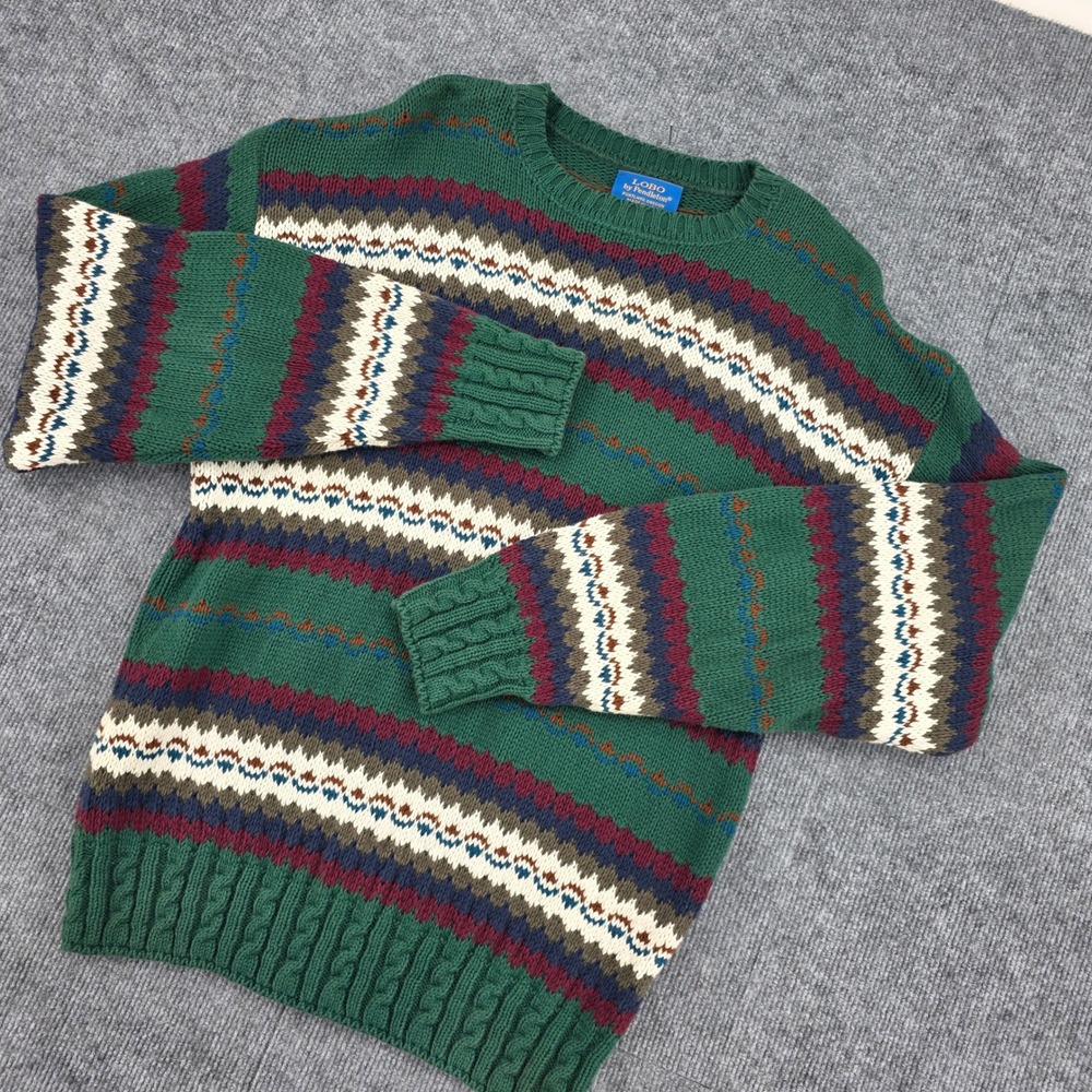 Lobo by Pendleton Vintage Mens Green Fair Isle Wool Blend Sweater Made in USA M